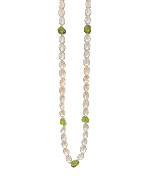 Peridot, Freshwater Pearl, Natural, Stone, Pearl, Necklace