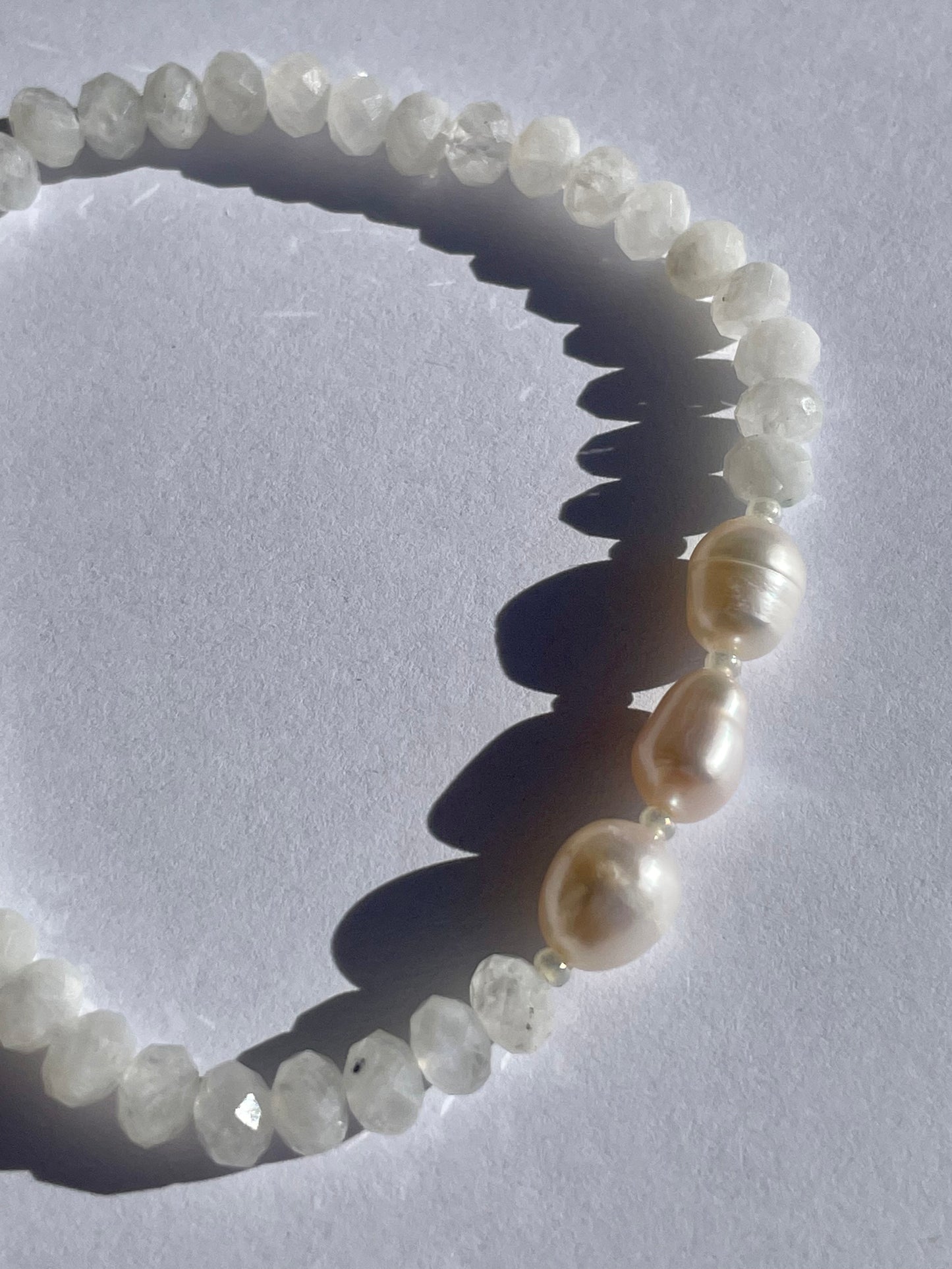 Rainbow Moonstone, Fresh Water Pearl, Natural, Bracelet