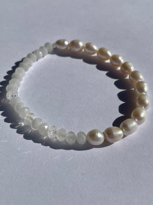 Rainbow Moonstone, Fresh Water Pearl, Natural, Bracelet