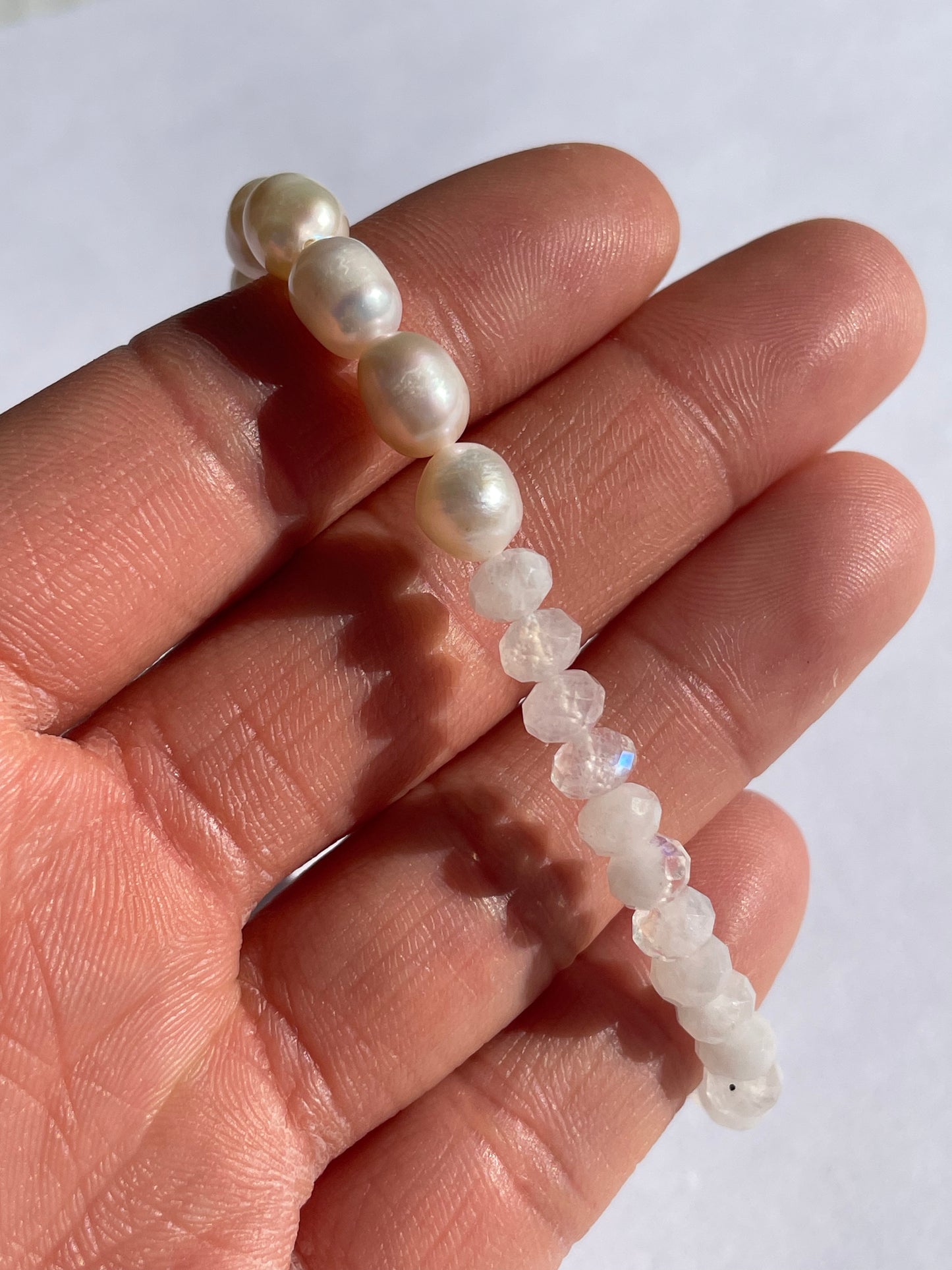 Rainbow Moonstone, Fresh Water Pearl, Natural, Bracelet