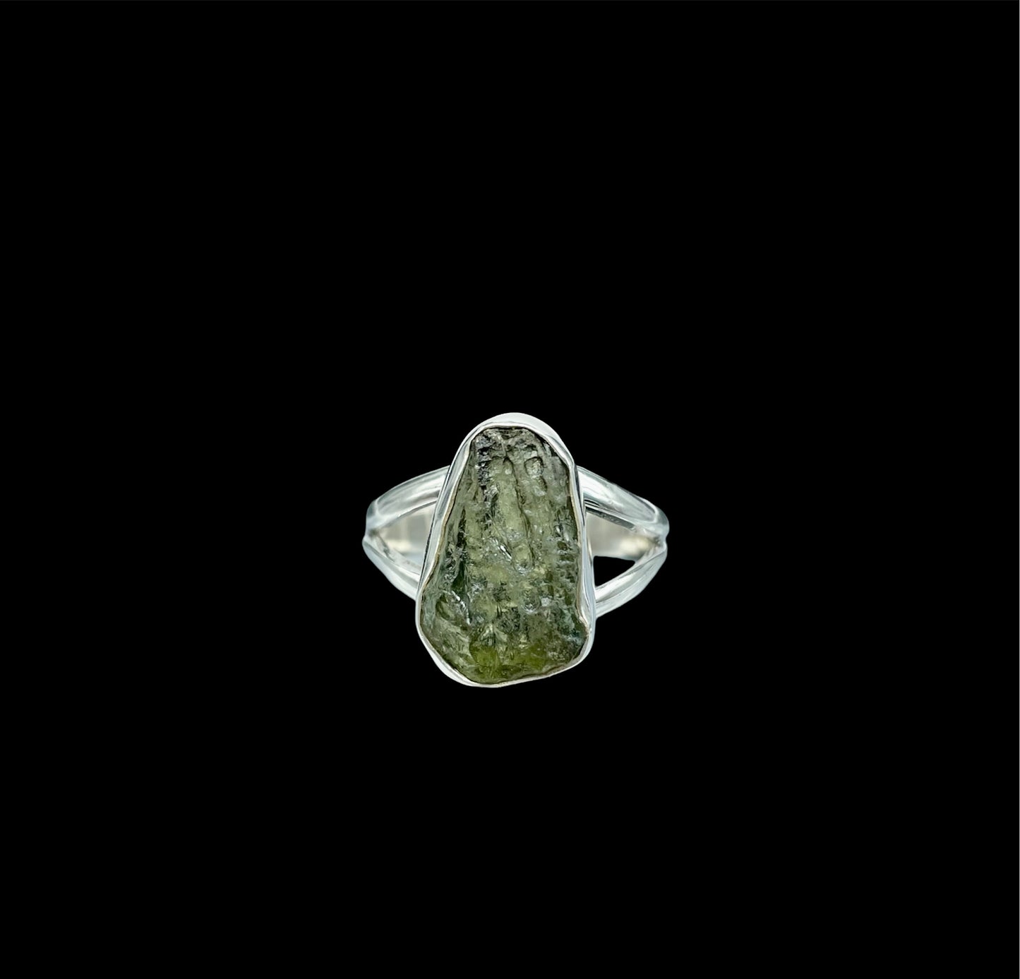 Moldavite, .Natural, .925 Sterling Silver, Ring #MR102