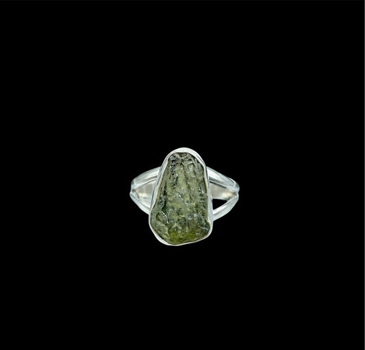 Moldavite, .Natural, .925 Sterling Silver, Ring #MR102