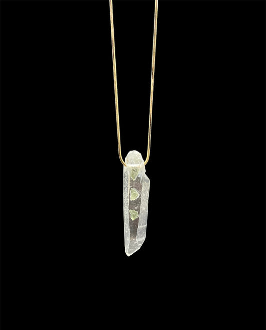 Lemurian Seed Quartz, Moldavite, Pendant, Necklace