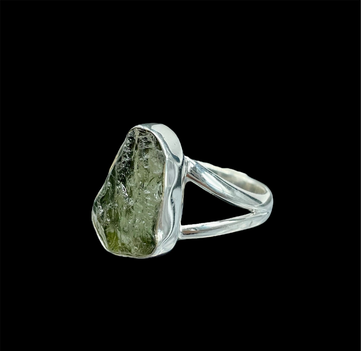 Moldavite, .Natural, .925 Sterling Silver, Ring #MR102