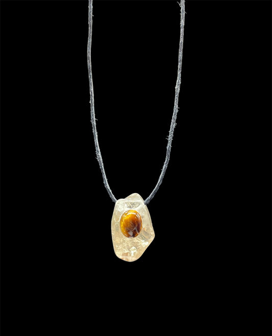 Citrine and Tiger Eye, Natural, Stone Pendant, Necklace