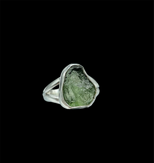 Moldavite, Natural, .925 Sterling Silver, Ring #MR103