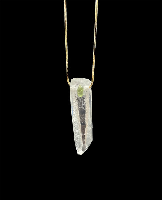 Lemurian Seed Quartz, Moldavite, Pendant, Necklace