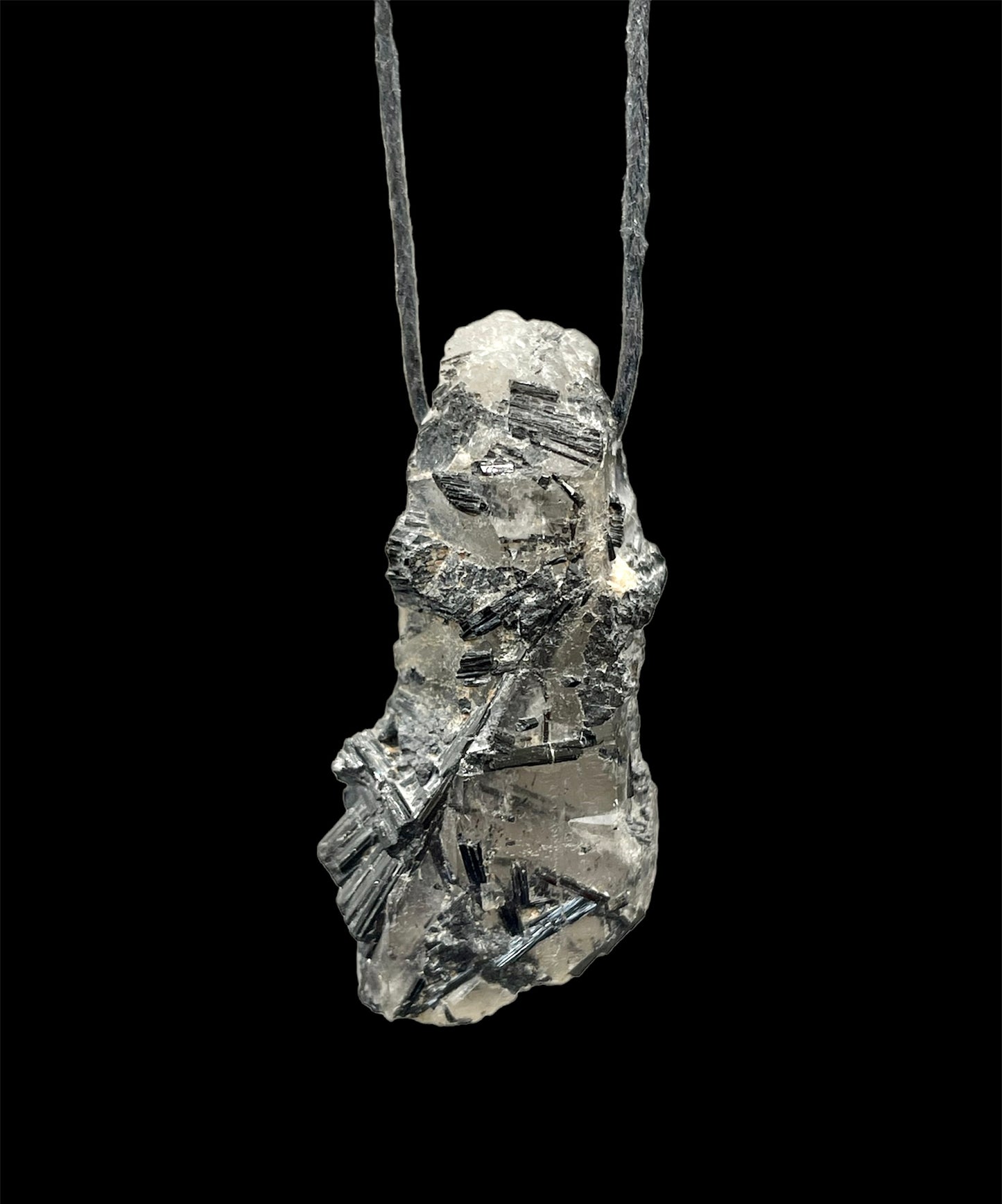 Black Tourmaline in Quartz Matrix, Pendant, Necklace